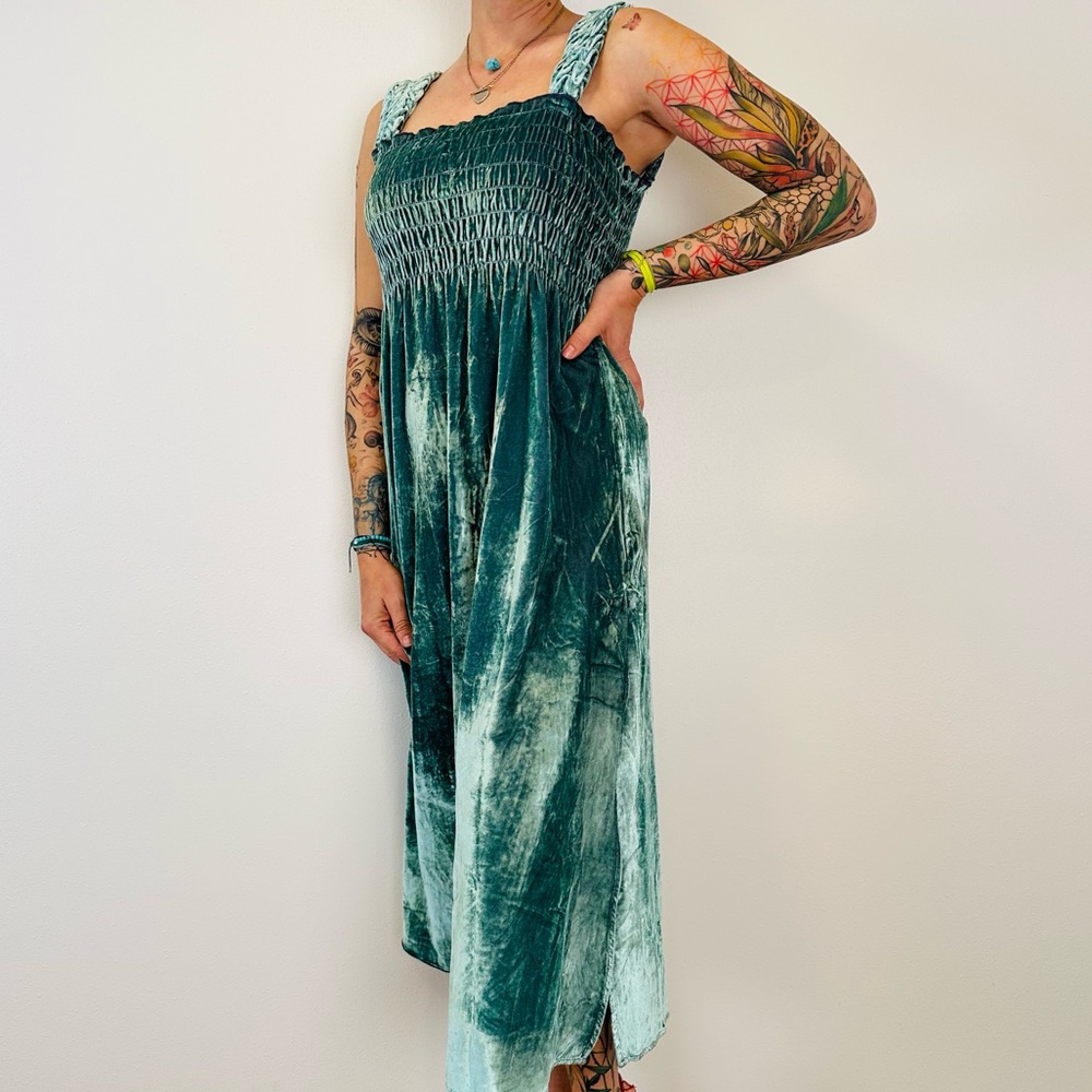 New Free People Camille Midi
Green Velvet Dress A-line